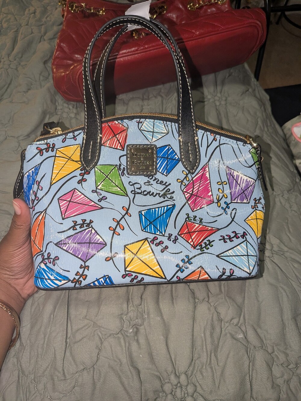 Dooney & Bourke Light Blue Kite-Print Satchel with Black Handles